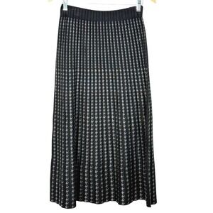New Pleated Midi Skirt Houndstooth Sweater Black Gray Knit Xsmall academia y2k